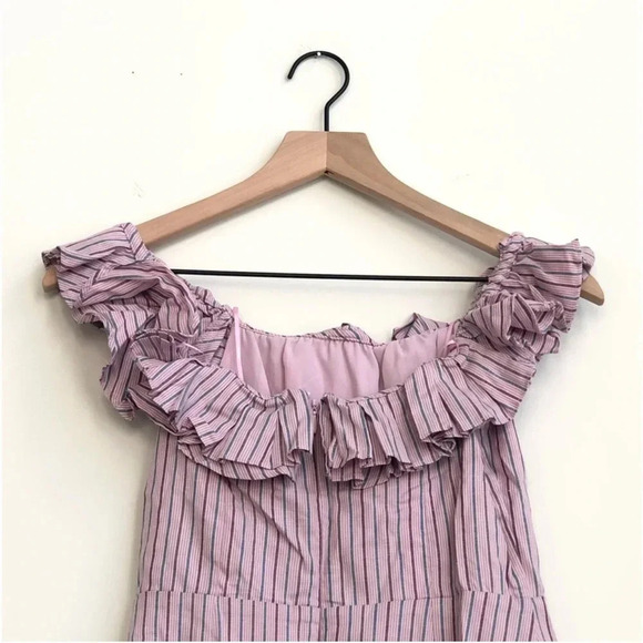 New Wayf Gayle pink Striped print Off the Shoulder Ruffle Shift dress - Picture 6 of 8